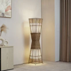 Lindby Jacinto gulvlampe, bambus, hamp, højde 130 cm