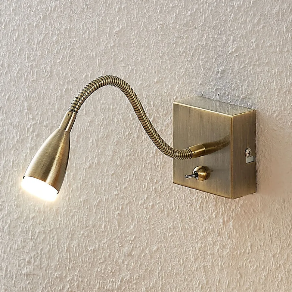 Lindby Jolka LED-læselampe, afbryder, antik messing