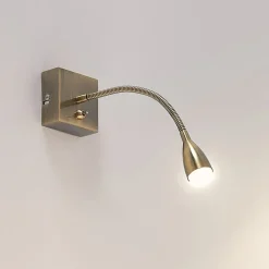 Lindby Jolka LED-læselampe, afbryder, antik messing