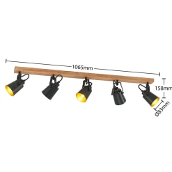 Lindby Kimban loftspot, 5 lyskilder, 106 cm, træ, metal