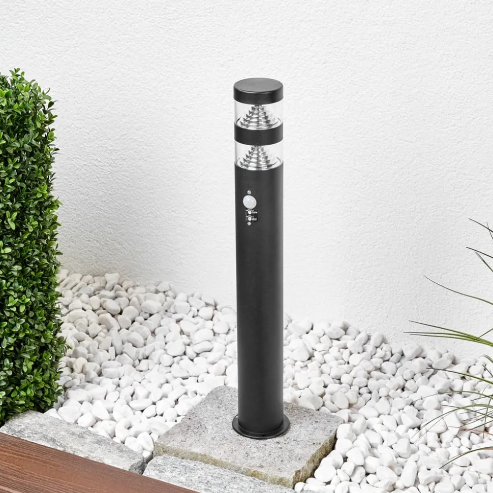 Lindby Lanea LED-vejlampe, 60 cm, sort, sensor, IP44