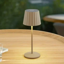 Lindby LED-batteridrevet bordlampe Esali, beige, metal, IP65