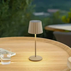 Lindby LED-batteridrevet bordlampe Esali, beige, metal, IP65