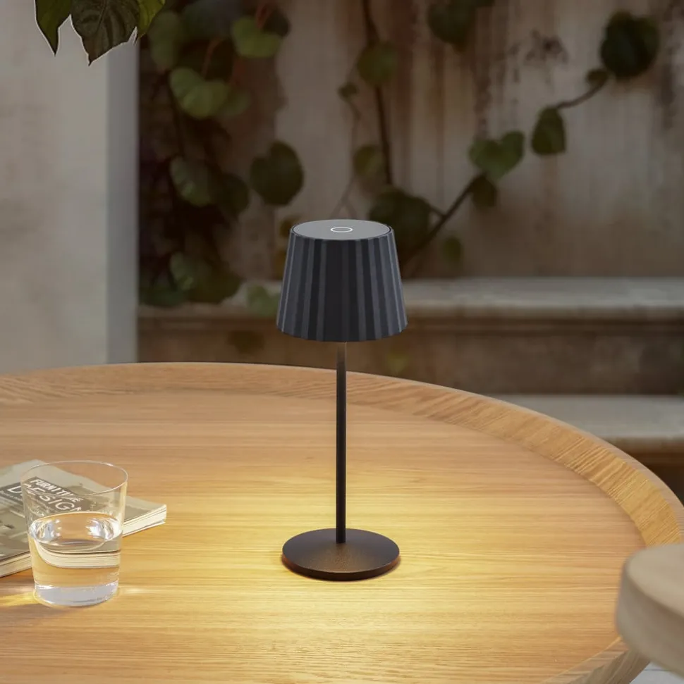 Lindby LED-batteridrevet bordlampe Esali, sort, metal, IP65