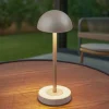 Lindby LED-batteridrevet bordlampe Pippin, guld/travertin, IP44