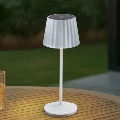 Lindby LED-batteridrevet bordlampe Esali, hvid, riller, 29 cm