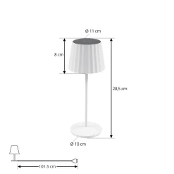 Lindby LED-batteridrevet bordlampe Esali, hvid, riller, 29 cm