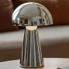 Lindby LED-bordlampe Nevijo, krom, Ø20 cm, USB, dæmpbar