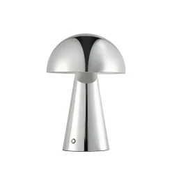 Lindby LED-bordlampe Nevijo, krom, Ø20 cm, USB, dæmpbar