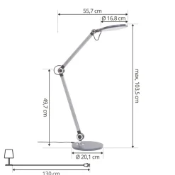 Lindby LED-bordlampe Nyxaris, grå, metal, CCT, 50 cm