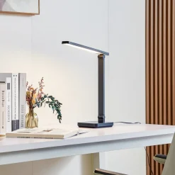 Lindby LED-bordlampe Rylas, sort, USB, CCT