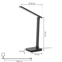 Lindby LED-bordlampe Rylas, sort, USB, CCT