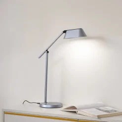 Lindby LED-bordlampe Thies, grå, ABS, højde 78 cm, dæmpbar