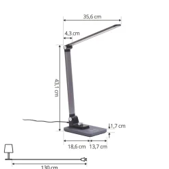 Lindby LED-bordlampe Valtaris, grå, aluminium, CCT, dæmpbar