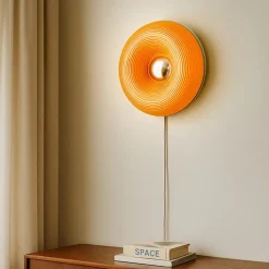 Lindby LED-bord-/væglampe Fjora, orange/krom, Ø30cm, dæmpbar