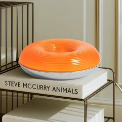 Lindby LED-bord-/væglampe Fjora, orange/krom, Ø30cm, dæmpbar