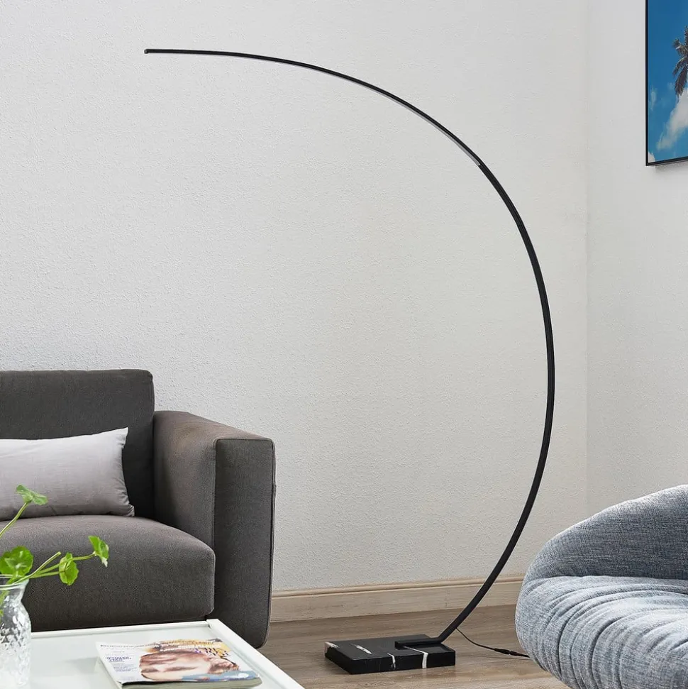 Lindby LED-buelampe Kendra, sort, aluminium, højde 180 cm