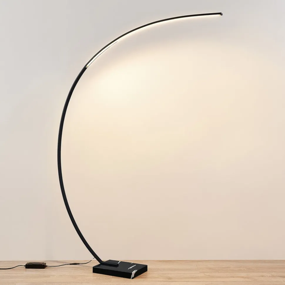 Lindby LED-buelampe Kendra, sort, aluminium, højde 180 cm