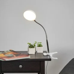 Lindby LED clip-on bordlampe Milow, hvid, metal, 36 cm høj