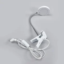Lindby LED clip-on bordlampe Milow, hvid, metal, 36 cm høj