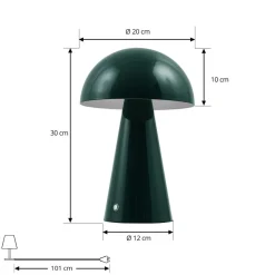Lindby LED genopladelig bordlampe Nevijo, grøn, Ø20 cm, USB, dæmper