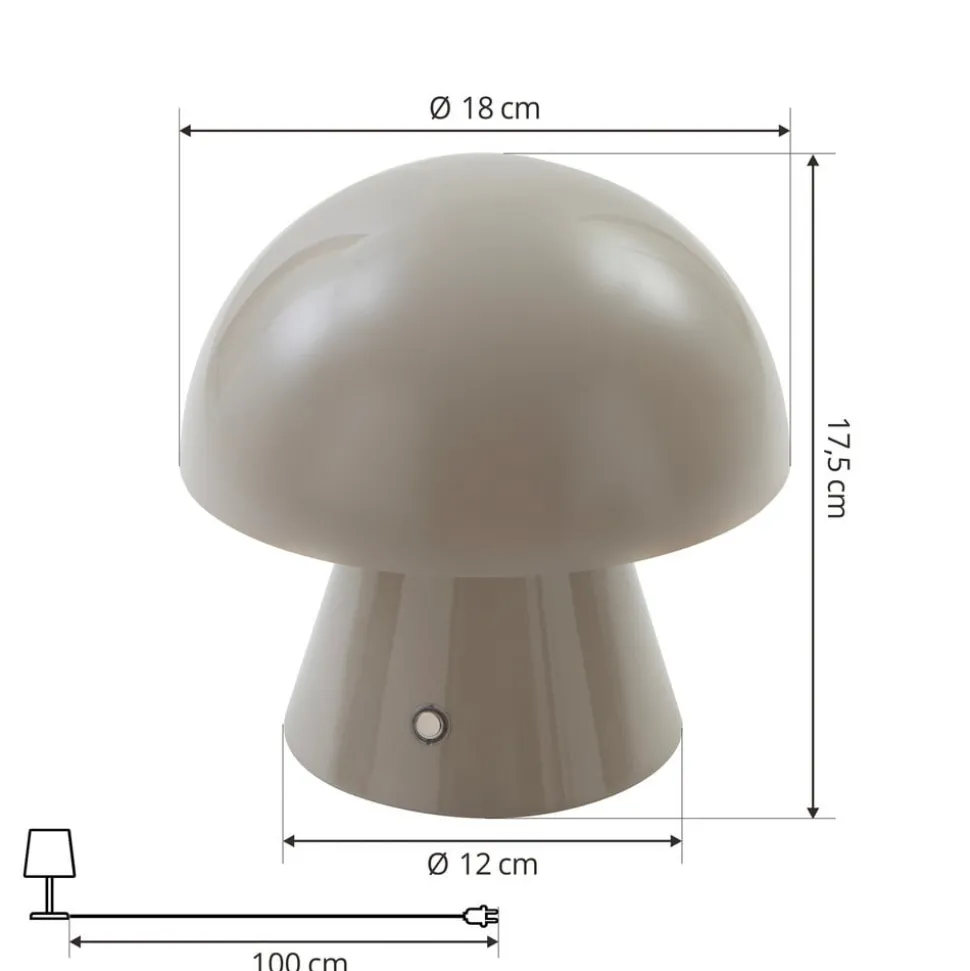 Lindby LED genopladelig bordlampe Nevijo, grå, Ø18cm, USB, dæmper