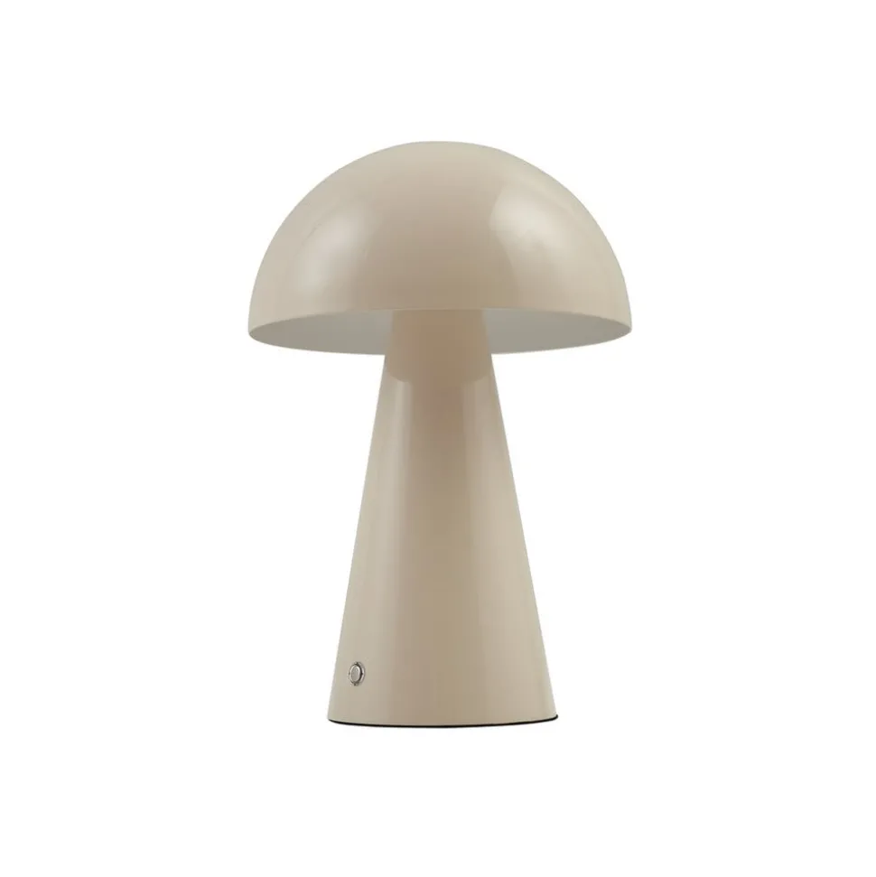 Lindby LED genopladelig bordlampe Nevijo, beige, Ø20cm, USB, dæmper