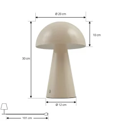 Lindby LED genopladelig bordlampe Nevijo, beige, Ø20cm, USB, dæmper