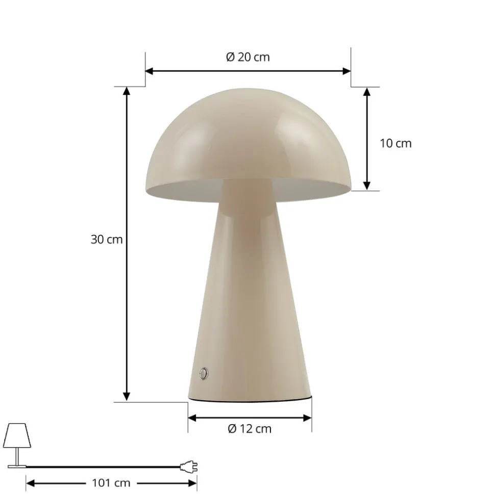 Lindby LED genopladelig bordlampe Nevijo, beige, Ø20cm, USB, dæmper