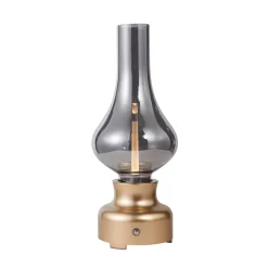 Lindby LED genopladelig bordlampe Maxentius guldfarvet glas dæmper