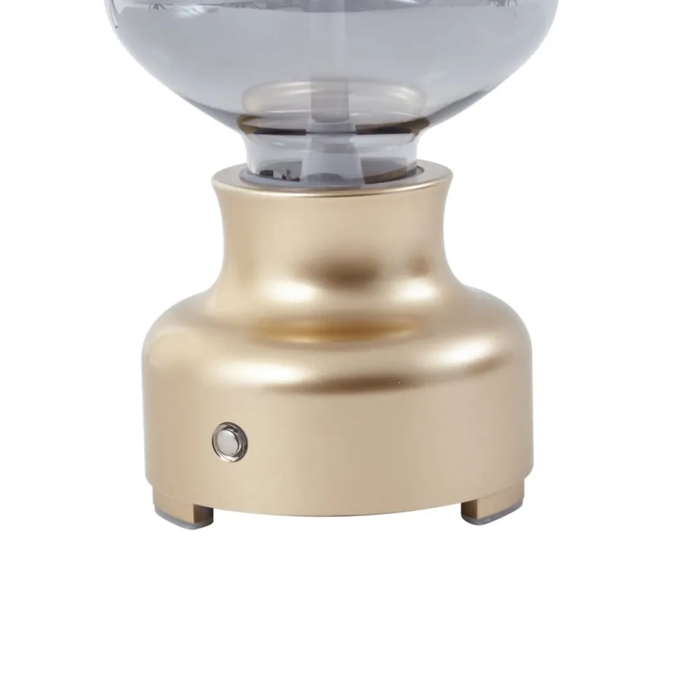 Lindby LED genopladelig bordlampe Maxentius guldfarvet glas dæmper