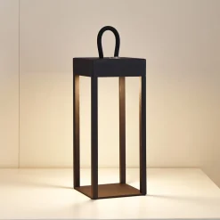 Lindby LED genopladelig bordlampe Iruna, sort, metal, 27 cm, dæmpbar.