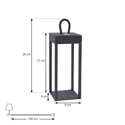 Lindby LED genopladelig bordlampe Iruna, sort, metal, 27 cm, dæmpbar.