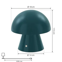 Lindby LED genopladelig bordlampe Nevijo, petrol, Ø18cm, USB, dæmper