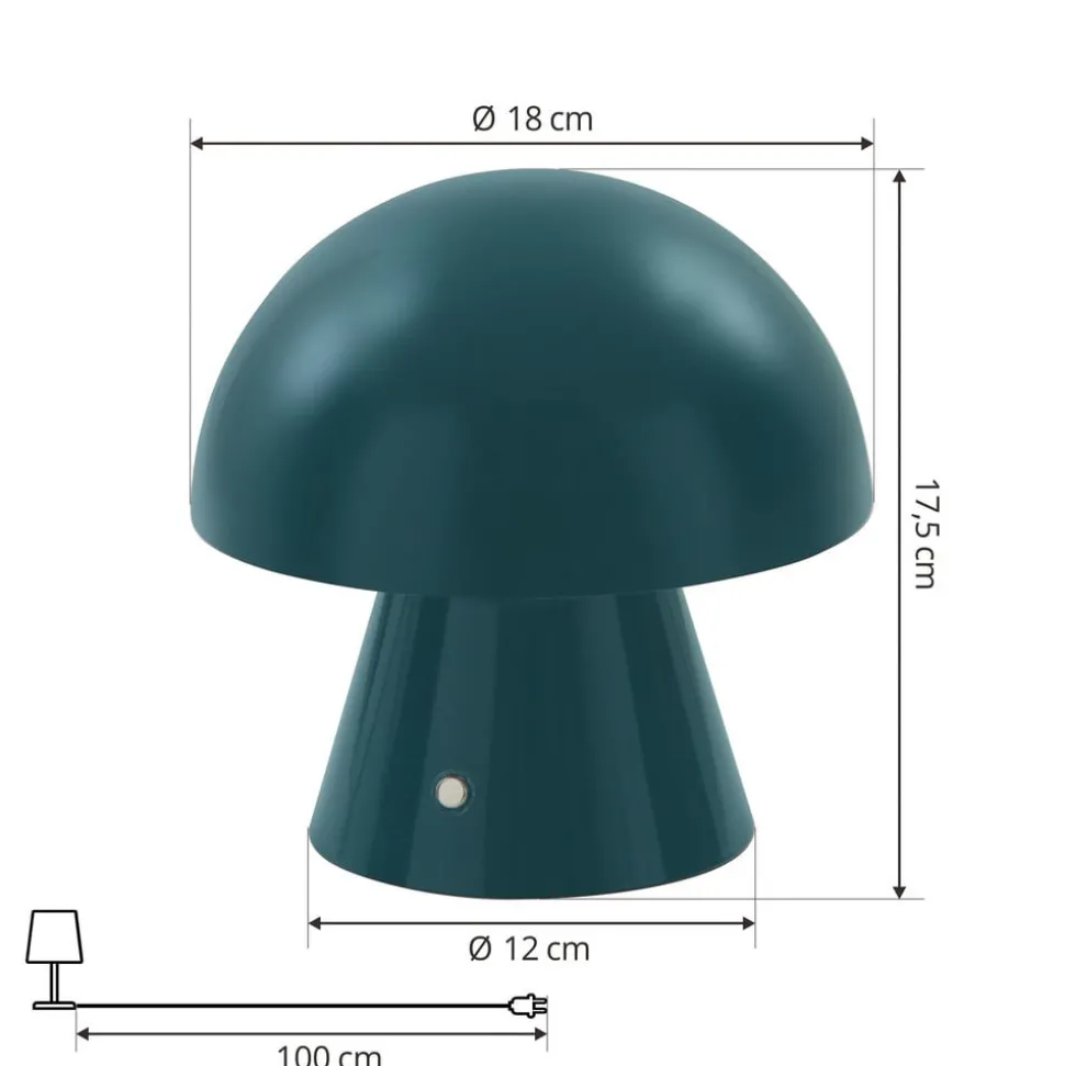Lindby LED genopladelig bordlampe Nevijo, petrol, Ø18cm, USB, dæmper