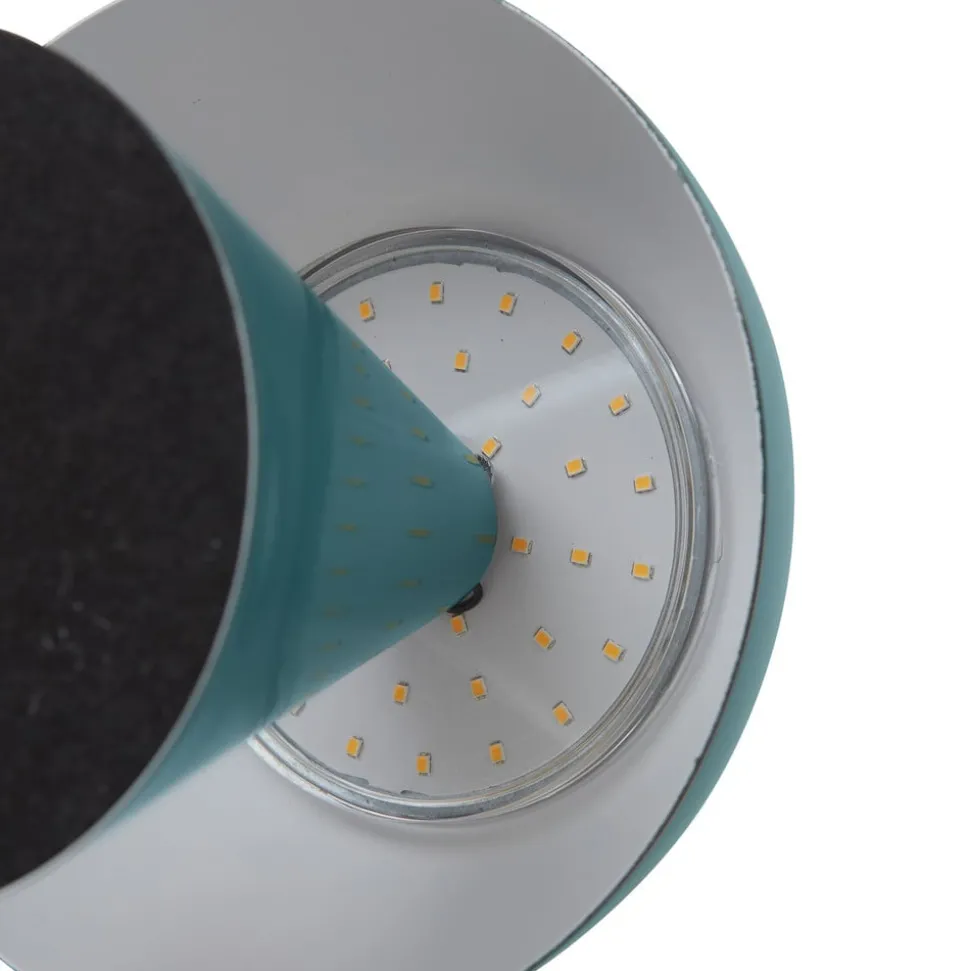 Lindby LED genopladelig bordlampe Nevijo, petrol, Ø18cm, USB, dæmper