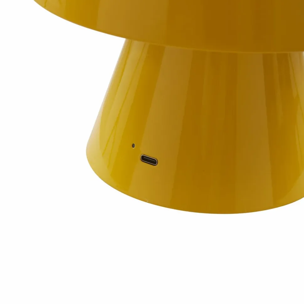 Lindby LED genopladelig bordlampe Nevijo, gul, Ø18cm, USB, dæmper