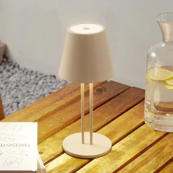 Lindby LED genopladelig bordlampe Janea TWIN, beige, metal