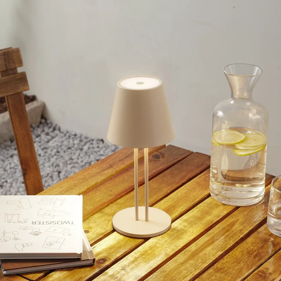 Lindby LED genopladelig bordlampe Janea TWIN, beige, metal