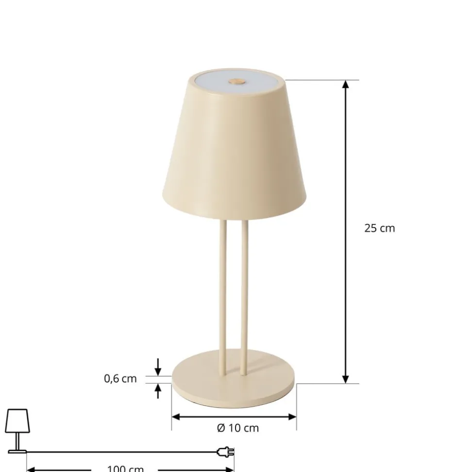 Lindby LED genopladelig bordlampe Janea TWIN, beige, metal