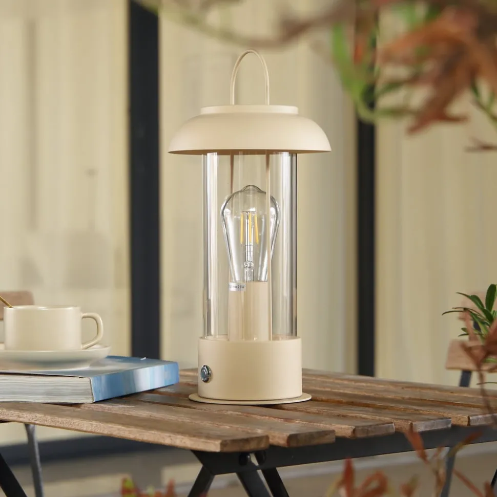 Lindby LED genopladelig bordlampe Yvette, abrikos-beige, IP44, touch