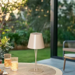 Lindby LED genopladelig bordlampe Janea, CROSS, beige, metal