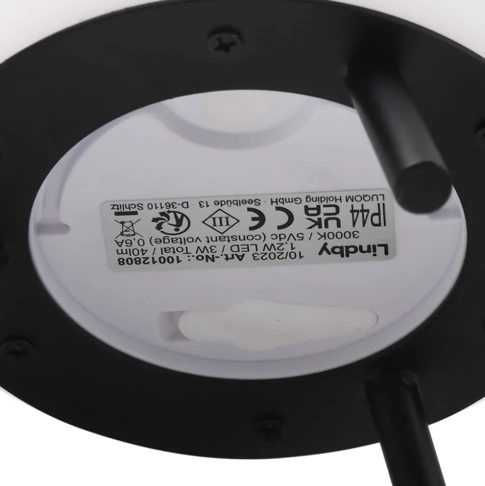 Lindby LED genopladelig bordlampe Aurilia, sort/hvid, jern, IP44