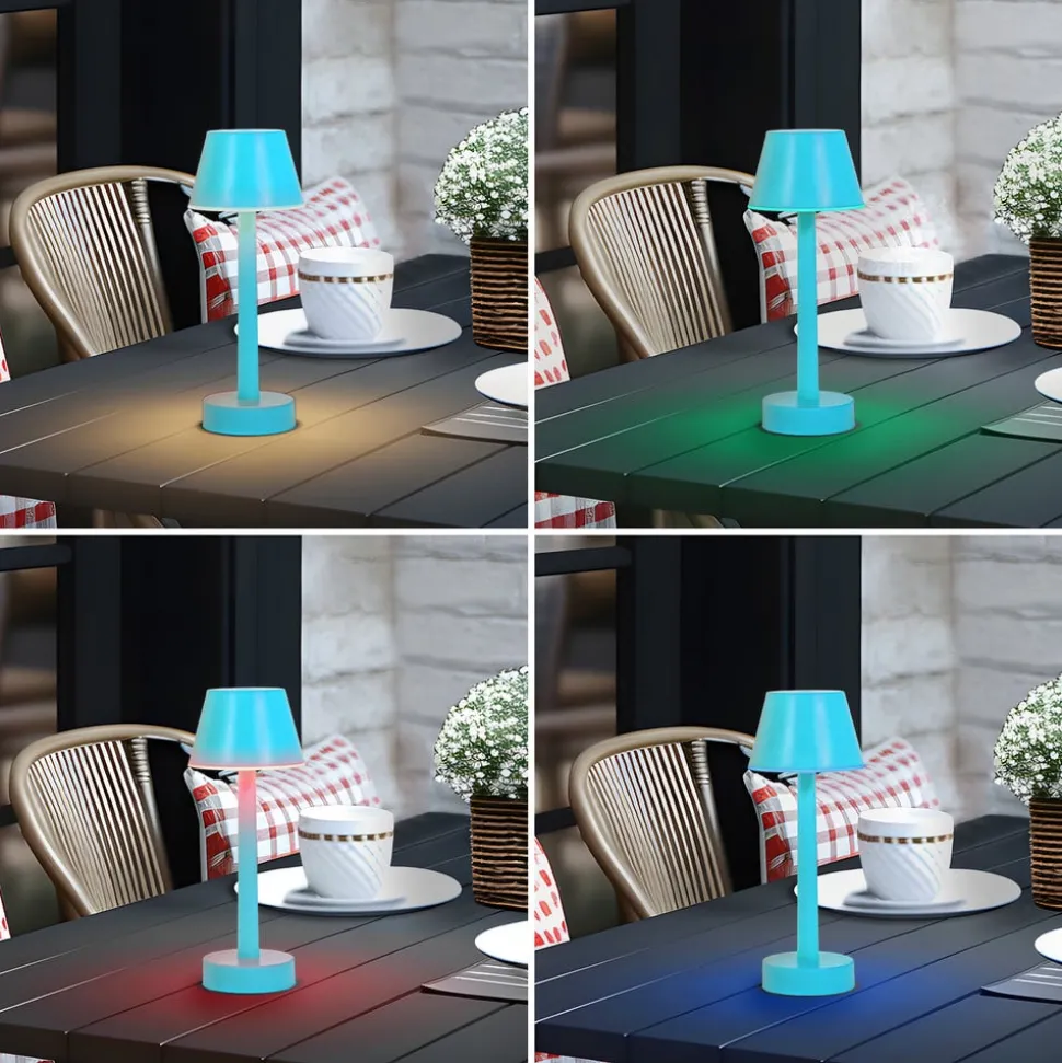 Lindby LED genopladelig lampe Gaja, blå, USB, IP44, RGBW, dæmpbar