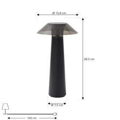 Lindby LED genopladelig udendørs bordlampe Gomba, sort, dæmpbar