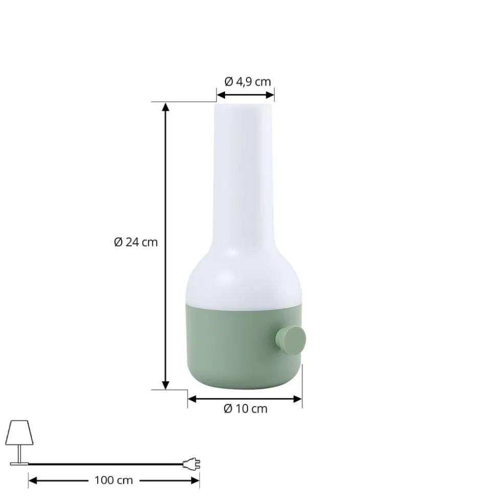 Lindby LED genopladelig udendørs bordlampe Isaline, grøn, dæmpbar