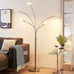 Lindby LED-gulvlampe Anea, 179 cm, 5 lyskilder, nikkelfarvet