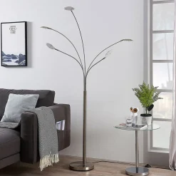 Lindby LED-gulvlampe Anea, 179 cm, 5 lyskilder, nikkelfarvet