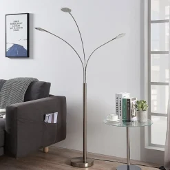 Lindby LED-gulvlampe Anea, 168 cm, 3 lyskilder, nikkelfarvet