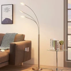 Lindby LED-gulvlampe Anea, 168 cm, 3 lyskilder, nikkelfarvet